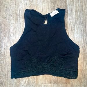 Black crop top with lace on the bottom